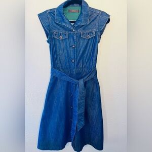Women’s Deener Denim Cowgirl Casual Belted Dress Boho Cowboy Size S/M